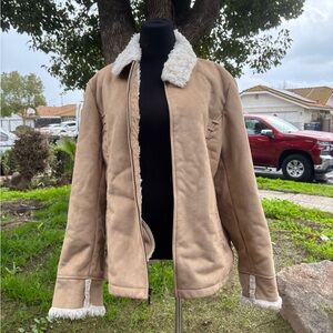 Liz Claiborne Cream Teddy Jacket with White Accents